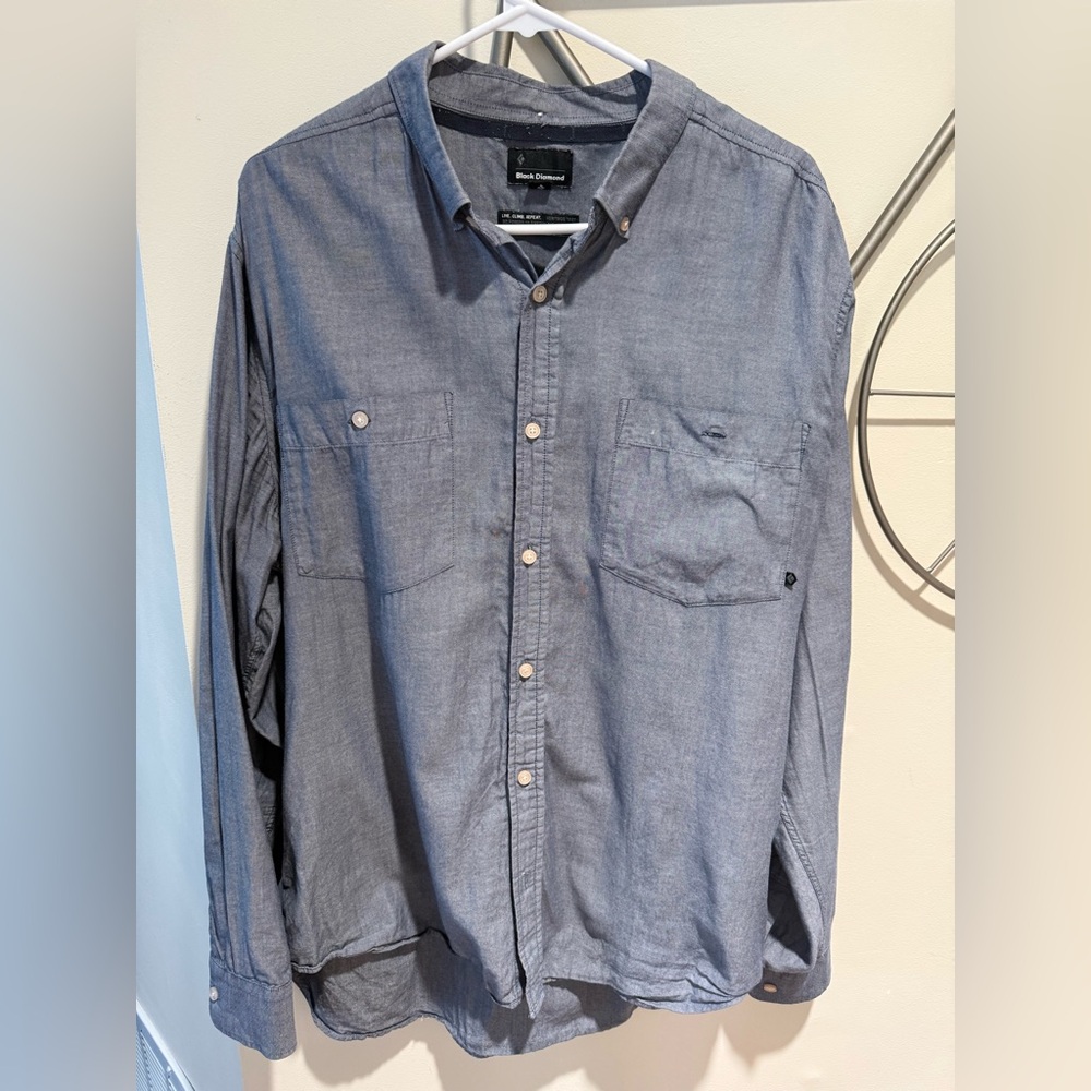 Black Diamond Gray Casual Button-Down Shirt, Hiking, Gorpcore, XL Organic Cotton